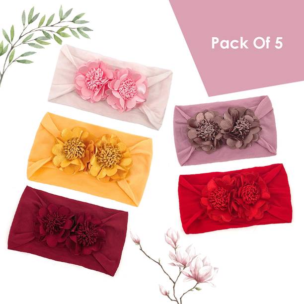 SYGA PACK OF 5 Baby Girls Nylon Headband Soft Double Flower Bow Kids 0-3 Years Head Band