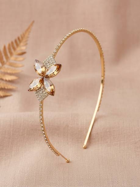 JWELLA Rhinestone Golden Metal Hair Crown Tiara Head Band