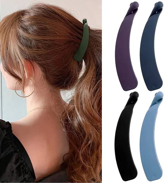 Kidzoo 4Pc BANANA CLIP MATTE COLOR for girl & women 4.5" Long Hairclip Hair Accessories Banana Clip