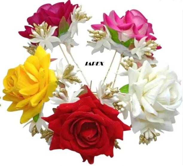 iapex Hair Accessories Stylish Red Rose Artificial Flowers Bun Juda Bun multi color Hair Pin