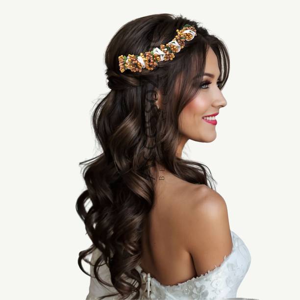 AccessoZone White Rose Golden Floral Crown for women Hair Band