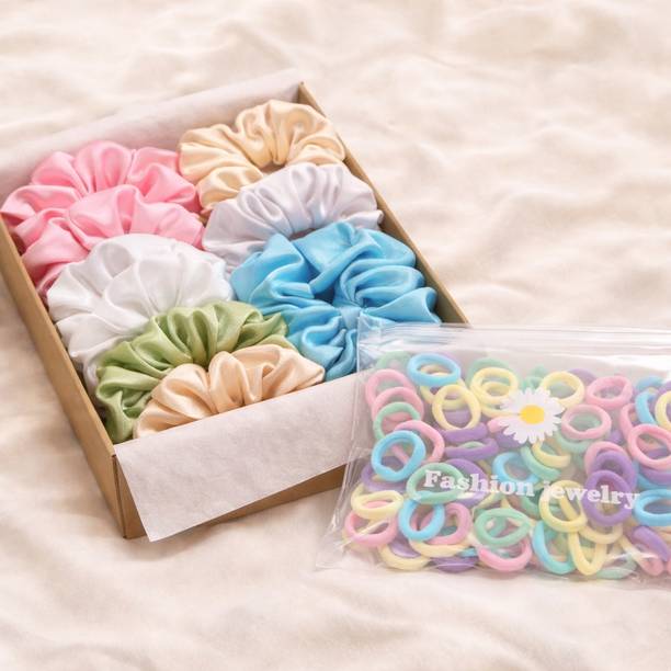 HARSHASS Hair Accessories Combo Set – 12 Satin Scrunchies, 100 Mini Rubber Bands Hair Accessory Set