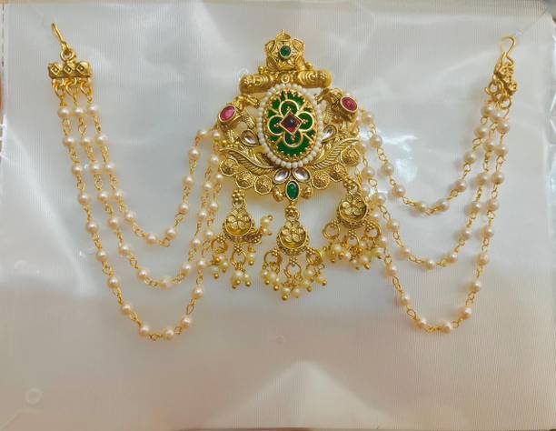 JEWELUXE Bridal Gold Plated Hair Brooch with Pearl Laher for Women Traditional Jewelry Hair Pin
