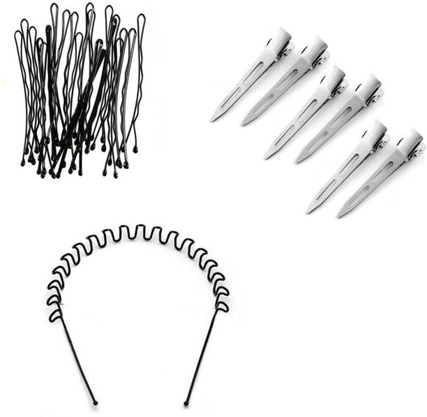 Sharum Crafts 1pc zig zag hair band 24pc bobby pin & Section Clip Small 6Pc Hair Accessory Set