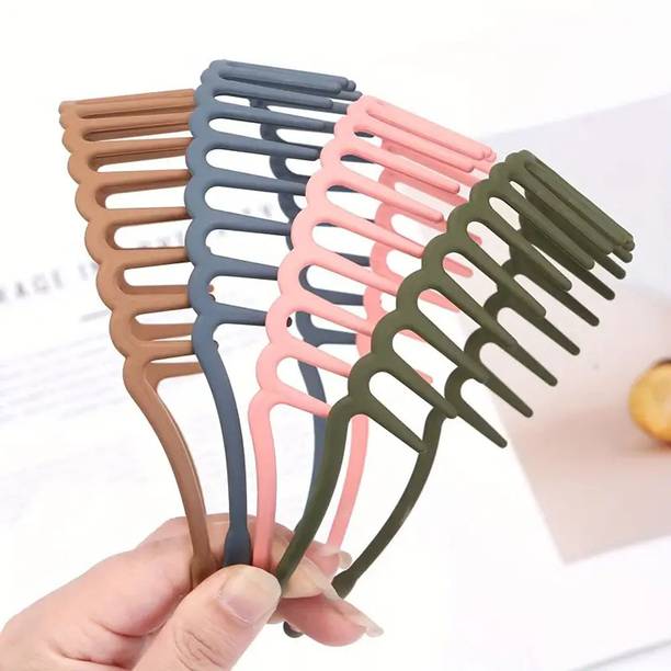 ASG 4 Pcs Solid Color Non Slip Plastic Headbands With Teeth Comb Matte Hair Bands Hair Band