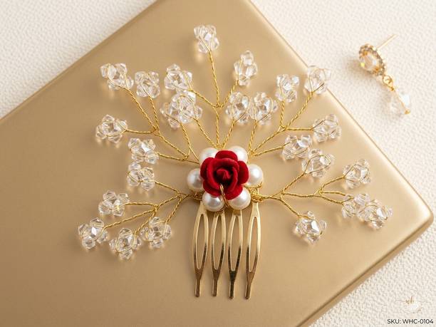 VFHA Aurora Designs Gold Rose Pearl Hair Comb Hair Pin