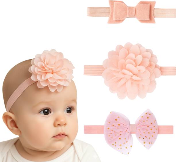 NAISHAM Baby Girl Headbands Set – Soft Flower, Bow & Cute Minnie Designs – 3-Pack Head Band