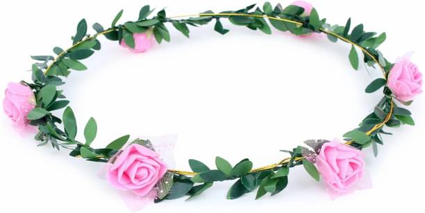 Alora Women Style Pink Flower Tiara/Crown Head Wrap for Wedding Party for Women Girls Hair Accessory Set
