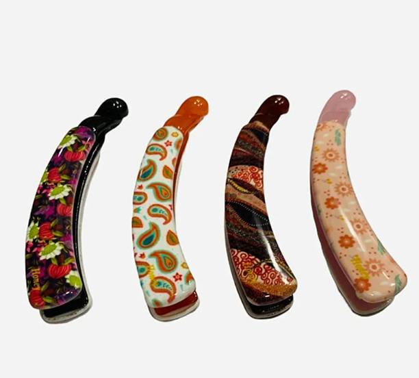 sparkal Korean style Women's and Girls multi Hair Banana Clips Pack of 4 Banana Clip