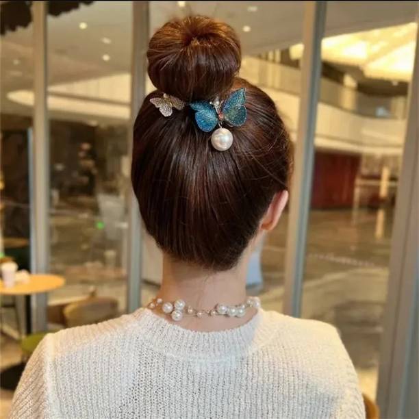 AntiquesVilla Hair Bun for Women Pearl Butterfly Bun Holder Hair Style Clip Banana Clip