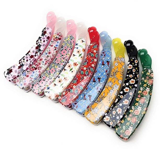 BIRDWARE Big-Size Acrylic Material Banana hair Clips For Women (Multi Color, Pack Of 9) Banana Clip