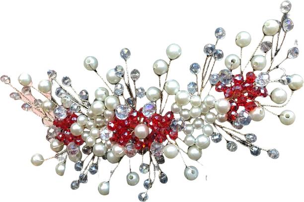 SAMYAK Crystal Pearl Handmade Tiara Jewellery Vine Pins For Bridal Bridesmaid Wedding Hair Accessory Set