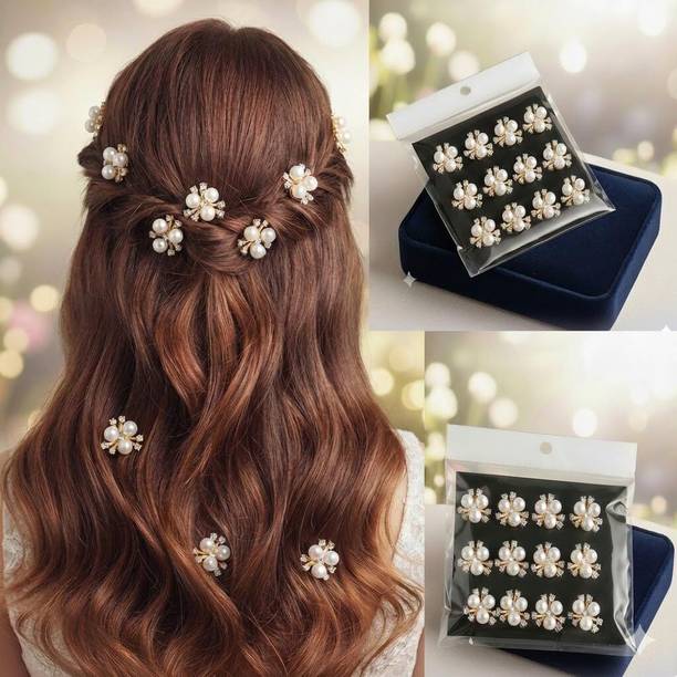 REE SHINE silver hair pearls stickon Korean Hair Pins for hair decoration (12 pcs) Hair Pin