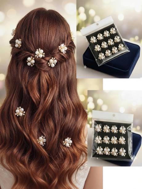 REE SHINE silver hair pearls stickon Korean Hair Pins for hair decoration (12 pcs) Hair Pin