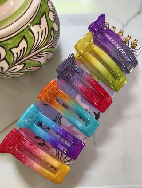 DELEENA Multicolour Printed Big Size Banana Clip Acrylic Material || Square Shape|| Banana Clip