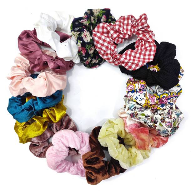 AmazingKarts 15 Pcs Chiffon Floral Hair Scrunchies Ponytail Holder Band For Girls & Women Rubber Band