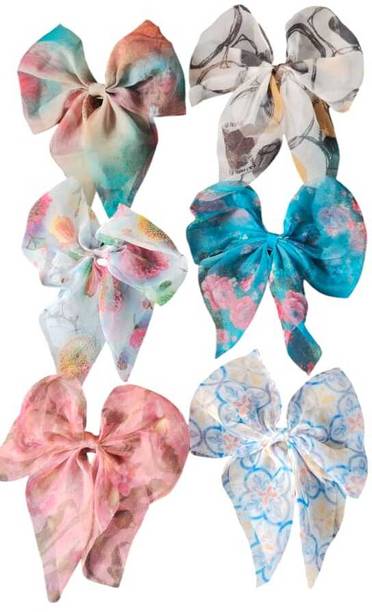 BLGT Satin Silky Printed Hair Clip for Girls And Women Multicolour Pack of 6 Hair Clip