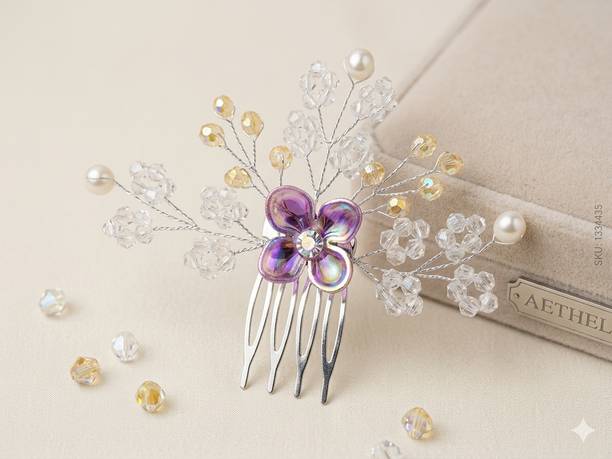 VFHA Iridescent Purple Butterfly Crystal Hair Comb - Ethel Bridal Hair Pin