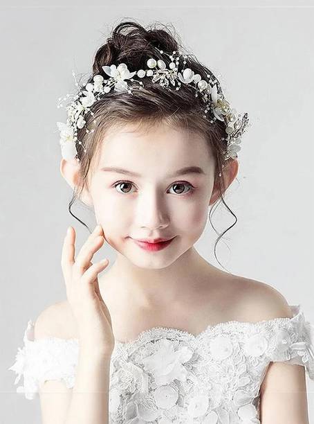 EvoNest Princess Pearl Floral Tiara – Elegant Bridal & Party Headband for Girls & Women Hair Band