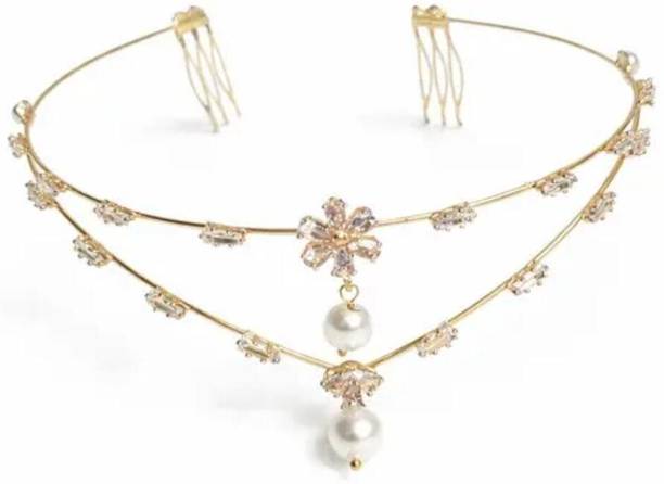 Mahitex Gold Plated Bridal Hair Vine with Pearl Drops Hair Band