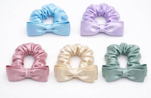 afsh Multicolored hair scrunchie bow pack of 5 Hair Band