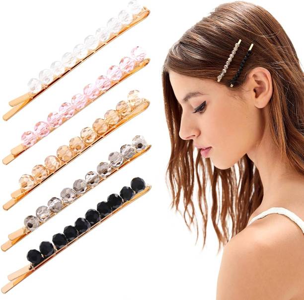 Ashkash 12Pcs Colorful Crystal Rehinestone Metal Beaded Gold Bobby Pins Hair Pin