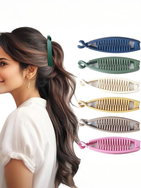 BIRDWARE Big-Size Acrylic Material Banana hair Clips For Women (Multi Color, Pack Of 6) Banana Clip