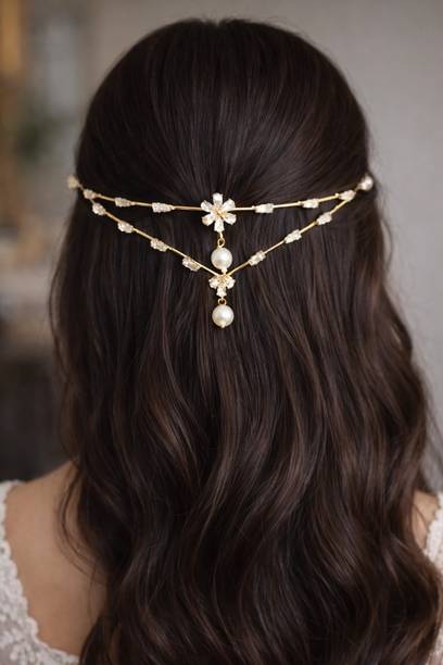 MAYUJA Gold Pearl Flower Hair Band | Elegant Bridal & Party Hair Accessory Hair Band
