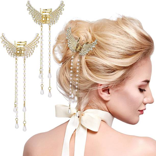 Mahavira Ent Pearl Tassel Butterfly Metal Clutcher Korean Hair Accessories (Pack of-2) Hair Claw