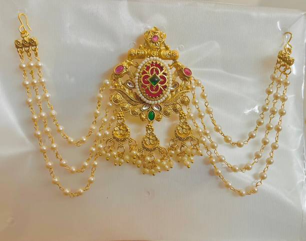 JEWELUXE Bridal Gold Plated Hair Brooch with Pearl Laher for Women Hair Pin