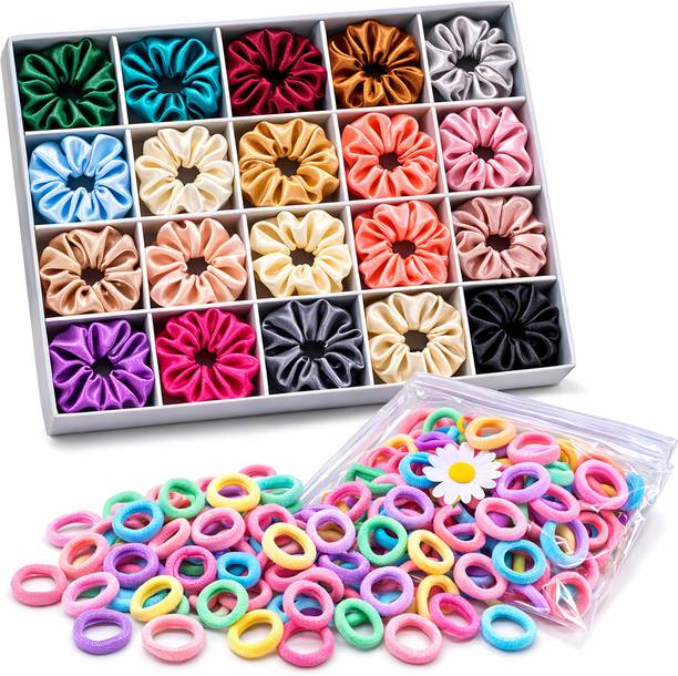 HARSHASS Hair Accessories Combo Set – Satin Scrunchies, Colorful Mini Rubber Bands Hair Accessory Set