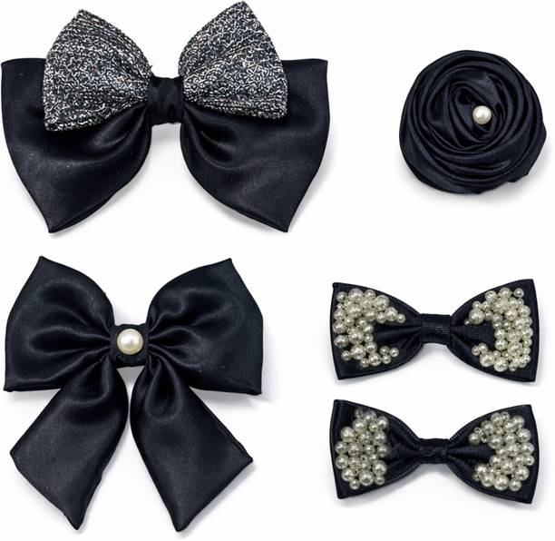 ReetNish Satin Black Hair Accessories Set for Girls & Women | Hair Clip