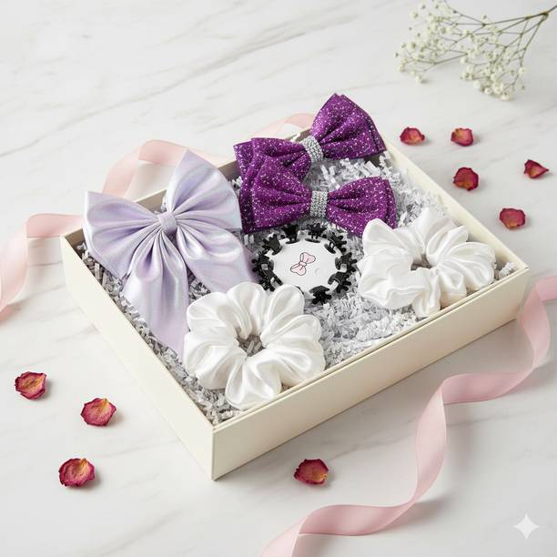 AGERAFASHION Girl Hamper gift Hair Accessorie Gift Box – Bow, Scrunchie & Bracelet multicolor Hair Clip