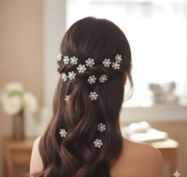 BCRAFTS Floral Pearl & Crystal Hair Pins Set for Women | Hair Pin