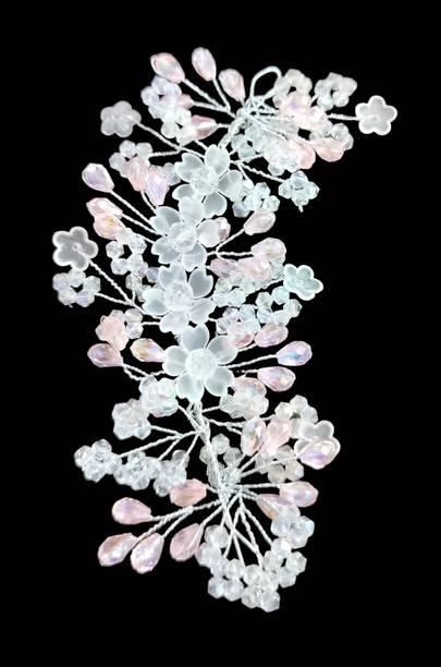 zainab Party Wear Peach and White Hair Tiara for Women and Girls Hair Accessory Set