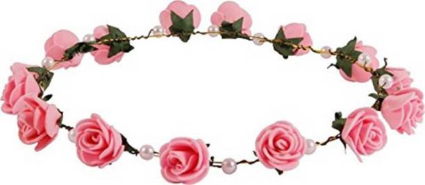 SHREE BALAJI Flower Pearl Gracious Tiara/Crown Head Band Hair Accessory Set