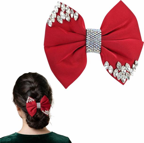 Fashion Alley Elegant Fabric Hair Bow with Rhinestone Detail for Stylish Look Hair Clip