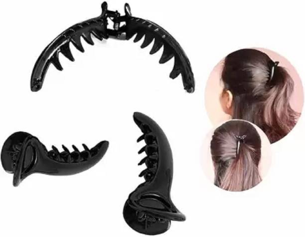 MANMORA SMALL SIZE BLACK COLOR HAIR BANANA CLIP FOR GIRLS PACK OF 3 Banana Clip
