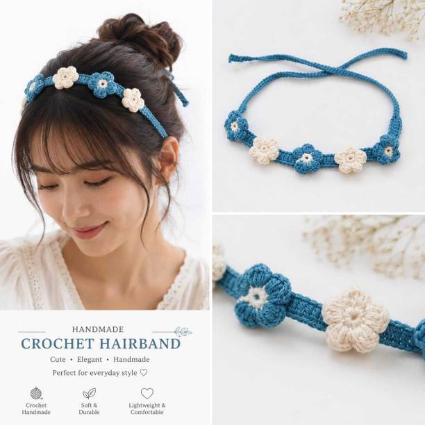 Shivabharat crafts ShivabharatCrafts Crocheted Cotton Hairband Light blue Hair Band