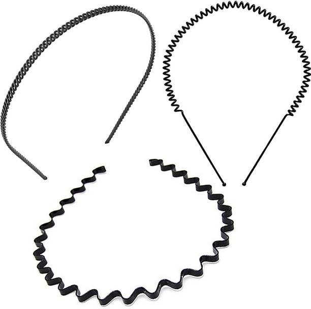 BHARATGAURAV Hair Styling Headband Hoop Zigzag Band Accessories For Unisex Wavy Hair Band Black Wave All in one (Pack of 3) Banana Clip
