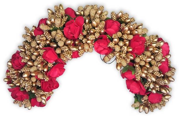 Happi Tokens Floral Gajra Hair Veni Brooch Bridal Reusable Hair Bun Pin Hair Accessory Set