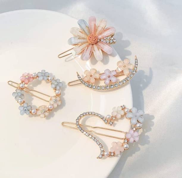 Vadhavan 4 Piece Korean Style Flower Hair Lock Pin Hair Accessories for Girls and Women Hair Pin