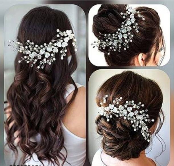 AM HUB WHITE FLORAL & PEARL HAIR TIARA Head Band
