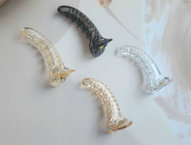 Dreamish Hair Accessories Elegant Transparent Banana Hair Clip for Women & Girls | Strong Grip|Pack of 4| Banana Clip