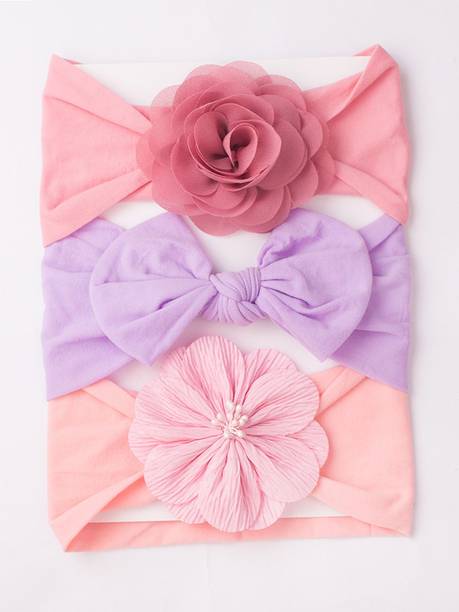 SYGA 3 Pcs Bow & Flower Stretchable Nylon Headband for Newborn Infant Toddlers Baby Head Band