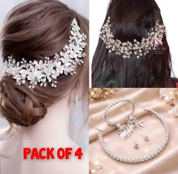 Sakhchi White & pink Tiara choker & breclt Hair Accessory Set