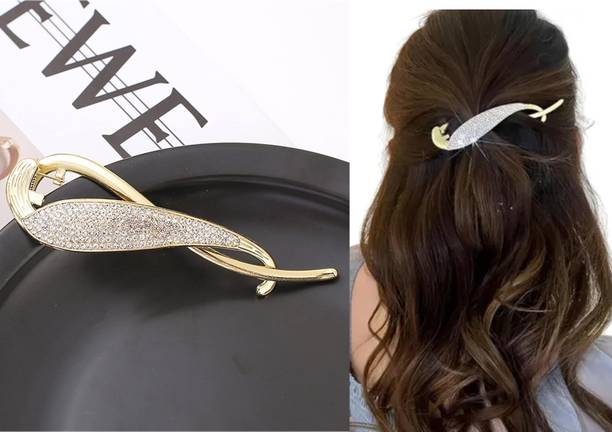 OLLIVOO Rhinestone Crystal Sparkling Metal Big French barrette Clip for women & girls Banana Clip
