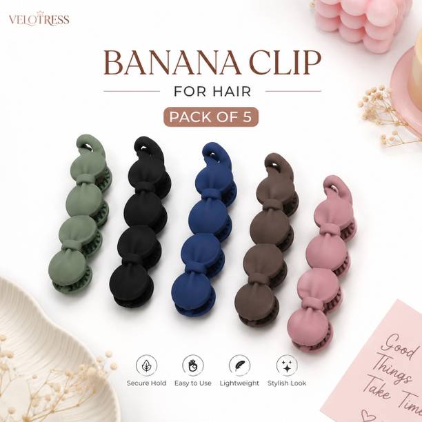 VELOTRESS Pack of 5 Matte Banana Hair Clips for Women & Girls | Multicolor Banana Clip