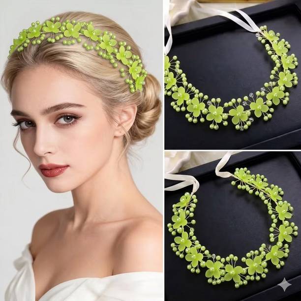 parspar Flower Hair Crown Pearl for Women, Kids GirlsBeautiful Hair Band ( Pc-1, Green) Head Band