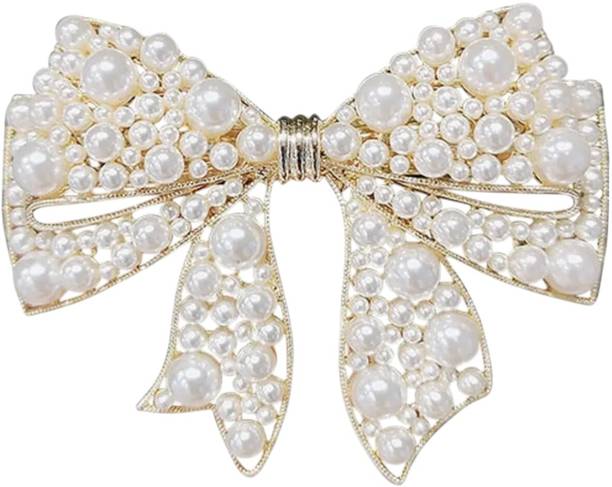 Blubby Crystal & Pearl Bow Hair Clip Claw for Women and Girls Hair Pin